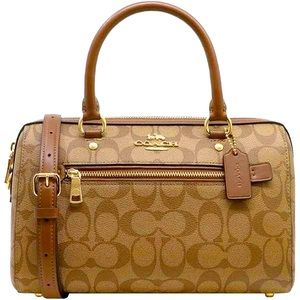 Coach Rowan Satchel Signature Canvas Gold/Khaki Saddle F83607 Crossbody bag
